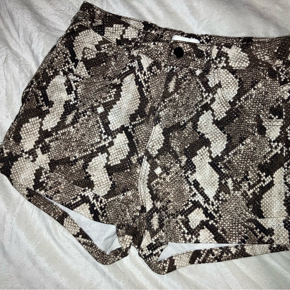 H&M High Waist Snake Print Shorts - Brown and Cream